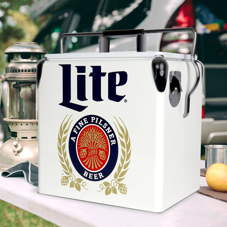 Miller Lite Retro Ice Chest Cooler with Bottle Opener 13L (14 qt), White  and Blue